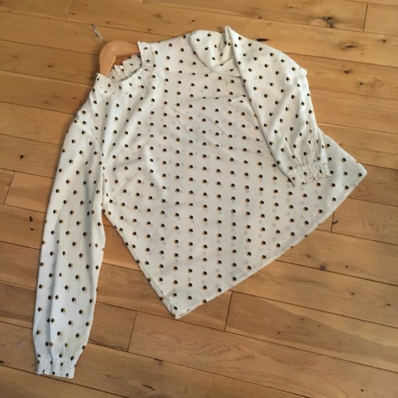 Retro 70s Mock Neck Diamond Print Secretary Blouse - Picture 11 of 16